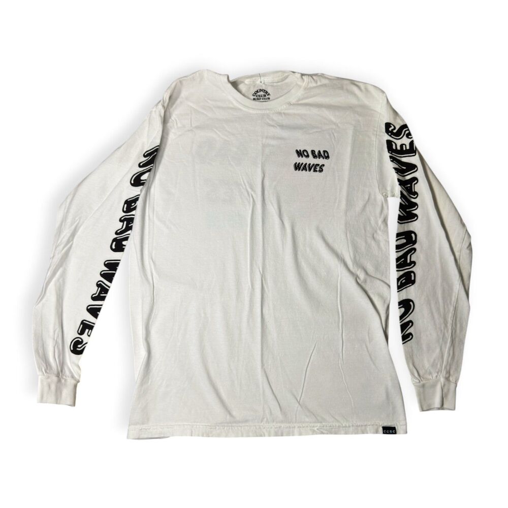 Country Club Surf Club Long Sleeve T-Shirt White Tee Size Medium "No Bad Waves"